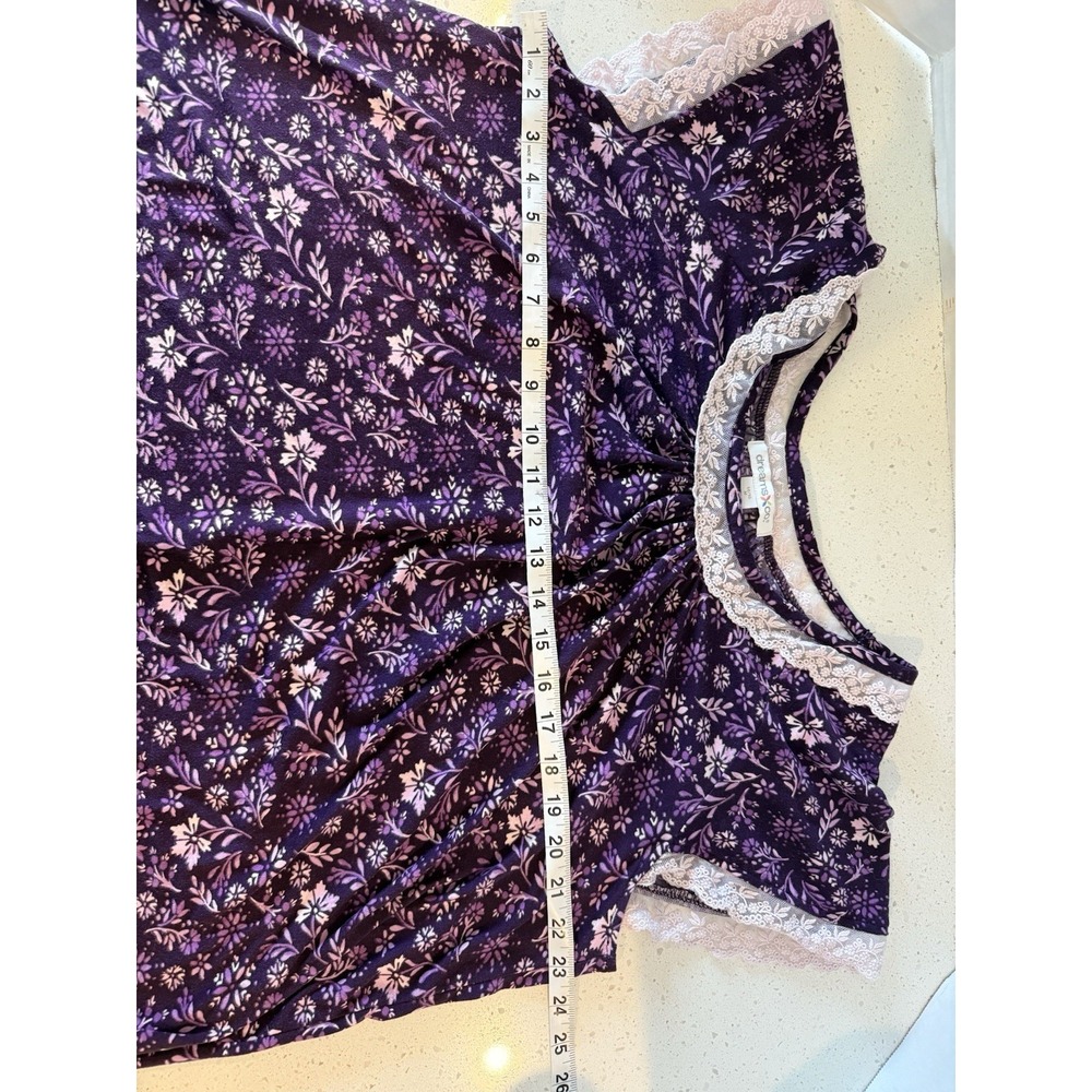 Dreams & Co Pajama Set Purple Floral Lace Capped Sleeves Size M 14-16 - Picture 8 of 11